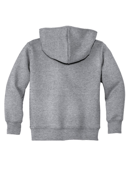Rear View of Athl Heather Port & Company Toddler Core Fleece Pullover Hooded Sweatshirt. CAR78TH
