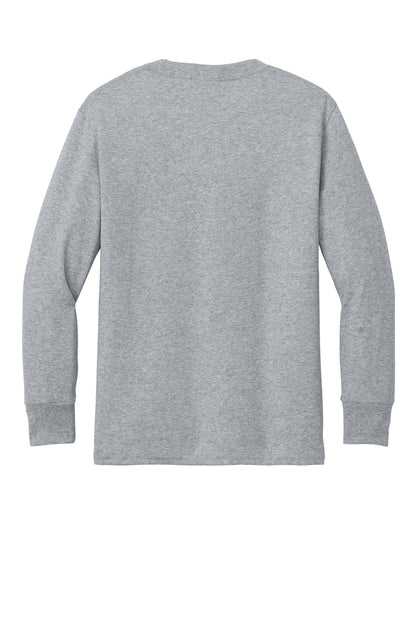 Rear View of Athl Heather Port & Company Youth Long Sleeve Core Cotton Tee. PC54YLS