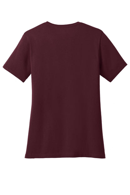 Rear View of Athl Maroon Port & Company Women's Core Cotton Tee. LPC54