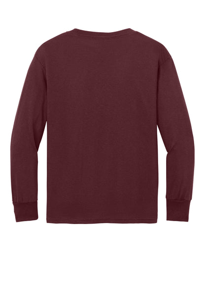 Rear View of Athl Maroon Port & Company Youth Long Sleeve Core Cotton Tee. PC54YLS