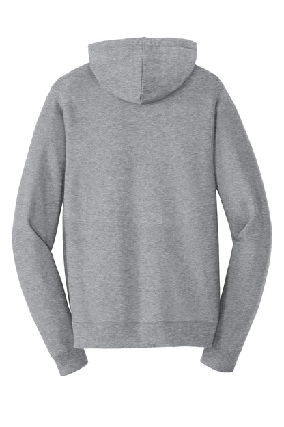 Rear View of Athletic Hthr Port & Company Fan Favorite Fleece Full-Zip Hooded Sweatshirt. PC850ZH