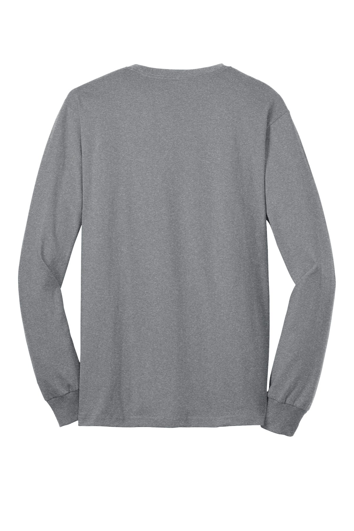 Rear View of Athletic Hthr Port & Company Tall Long Sleeve Core Blend Tee. PC55LST