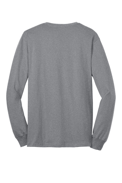 Rear View of Athletic Hthr Port & Company Tall Long Sleeve Core Blend Tee. PC55LST