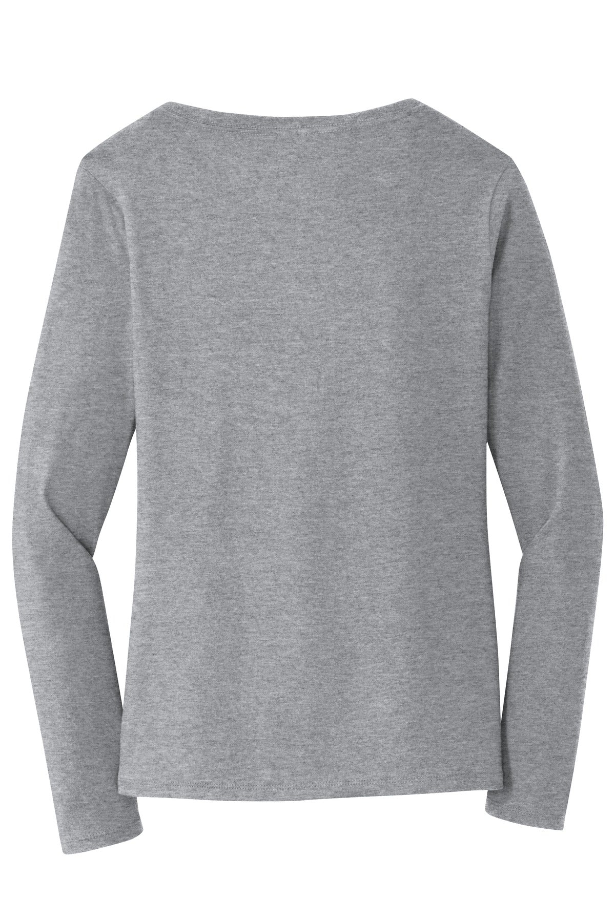 Rear View of Athletic Hthr Port & Company Women's Long Sleeve Fan Favorite V-Neck Tee. LPC450VLS
