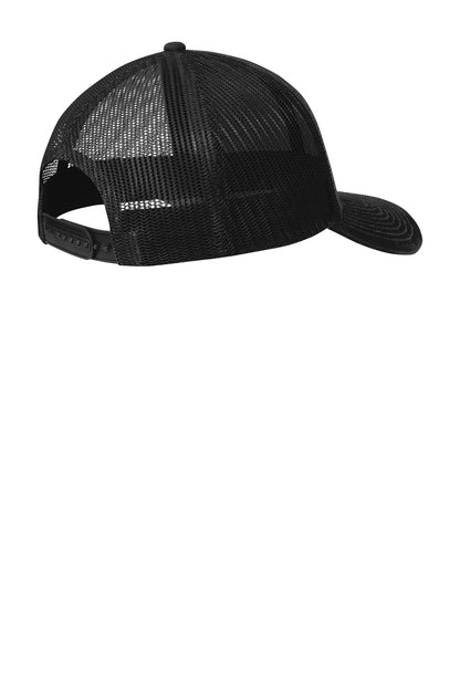 Rear View of Black Port Authority Snapback Trucker Cap. C112