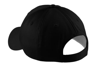 Rear View of Black Port & Company Five-Panel Twill Cap. CP86