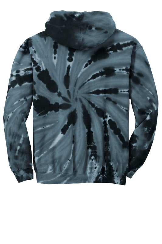 Rear View of Black Port & Company Tie-Dye Pullover Hooded Sweatshirt. PC146