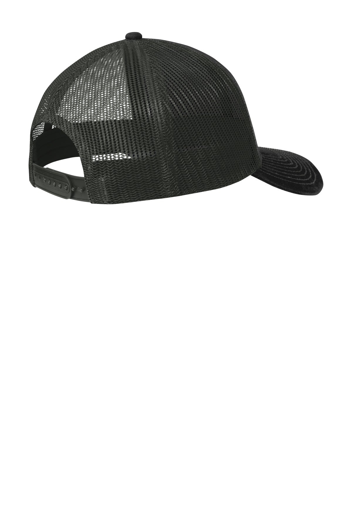 Rear View of Black/Grey Stl Port Authority Snapback Trucker Cap. C112
