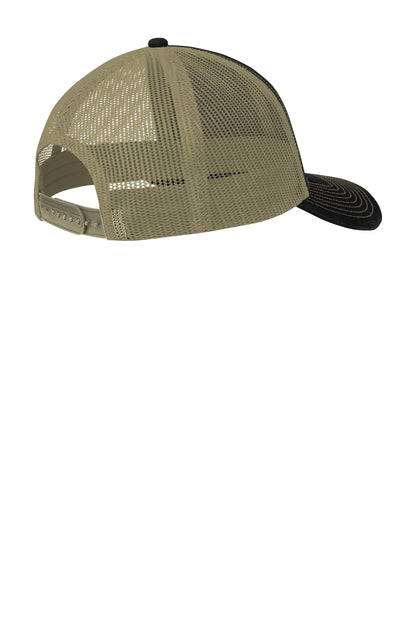 Rear View of Black/Tan Port Authority Snapback Trucker Cap. C112