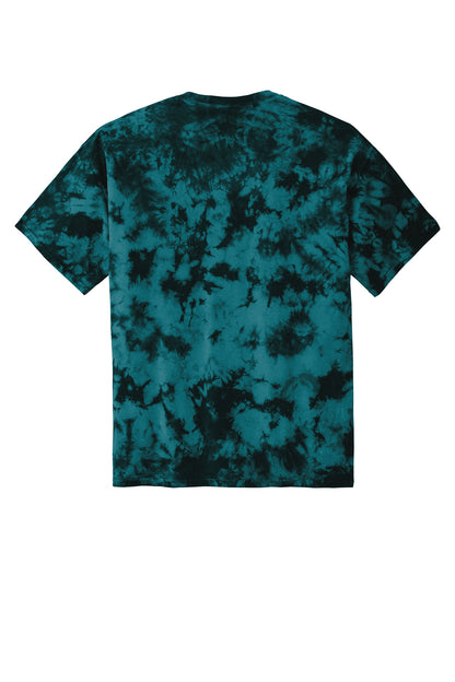 Rear View of Black/Teal Port & Company Crystal Tie-Dye Tee PC145