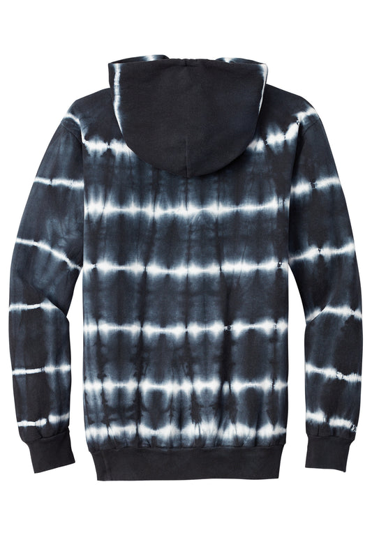 Rear View of Blk/White Port & Company Allover Stripe Tie-Dye Fleece PC143