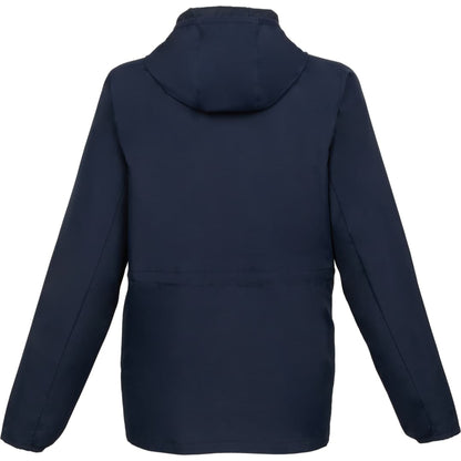 Rear View of Blue ANETO Lightweight Packable Jacket - Women's plain