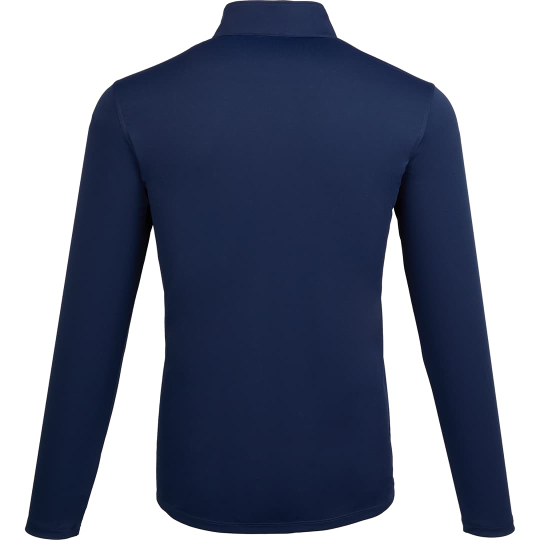 Rear View of Blue DARA Knit Quarter Zip - Men's plain