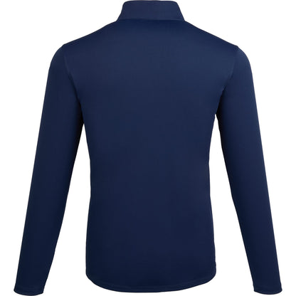 Rear View of Blue DARA Knit Quarter Zip - Men's plain