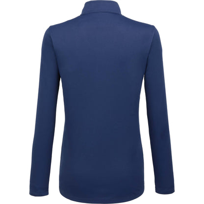 Rear View of Blue DARA Knit Quarter Zip - Women's plain