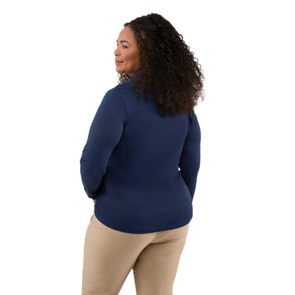 Rear View of Blue DARA Knit Quarter Zip - Women's plain