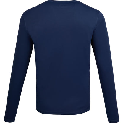 Rear View of Blue DARA LS Tech Tee - Men's plain