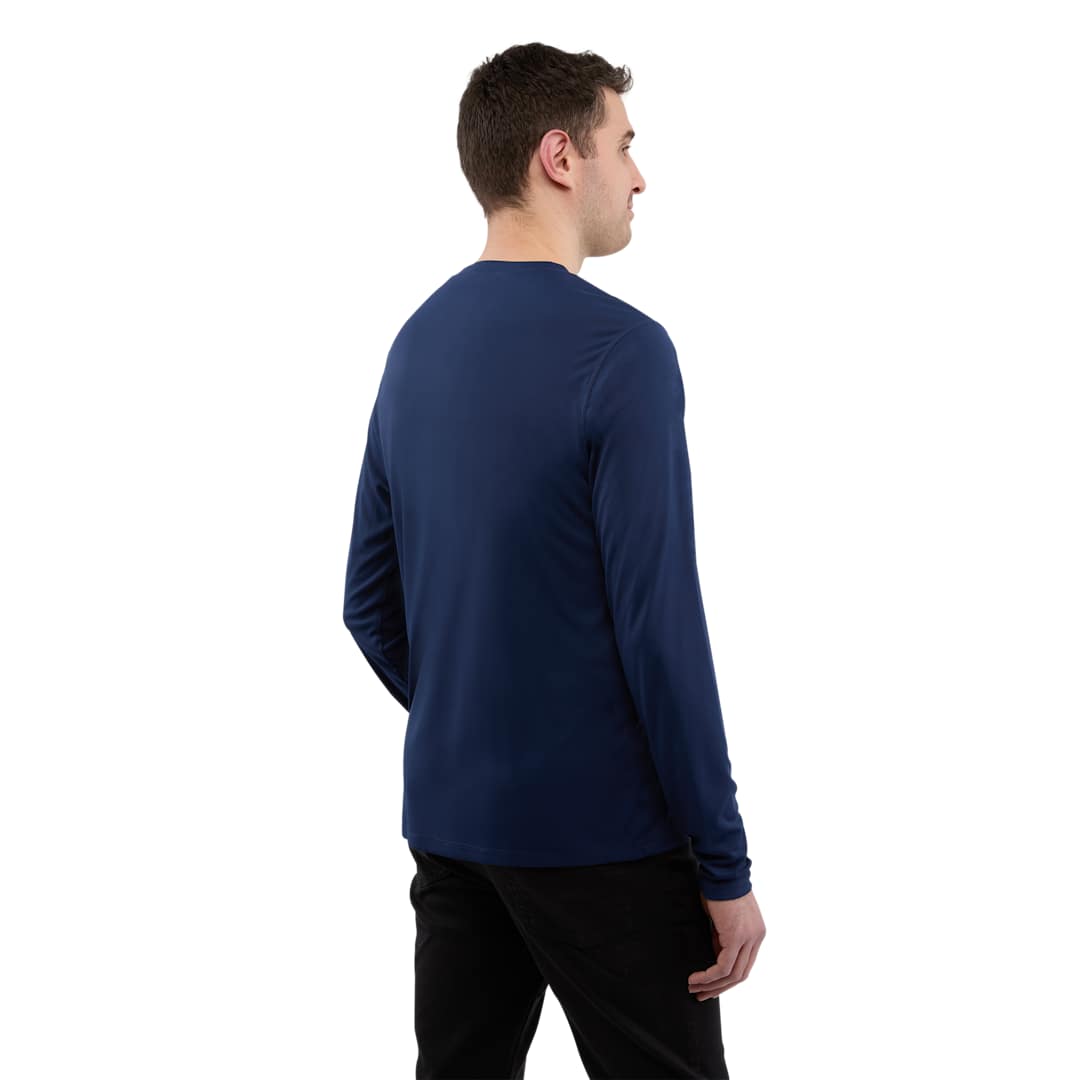 Rear View of Blue DARA LS Tech Tee - Men's plain