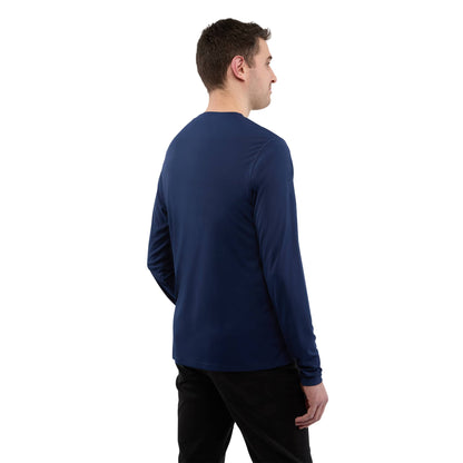 Rear View of Blue DARA LS Tech Tee - Men's plain