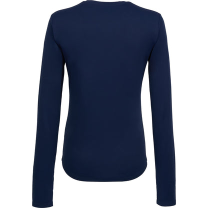 Rear View of Blue DARA LS Tech Tee - Women's plain