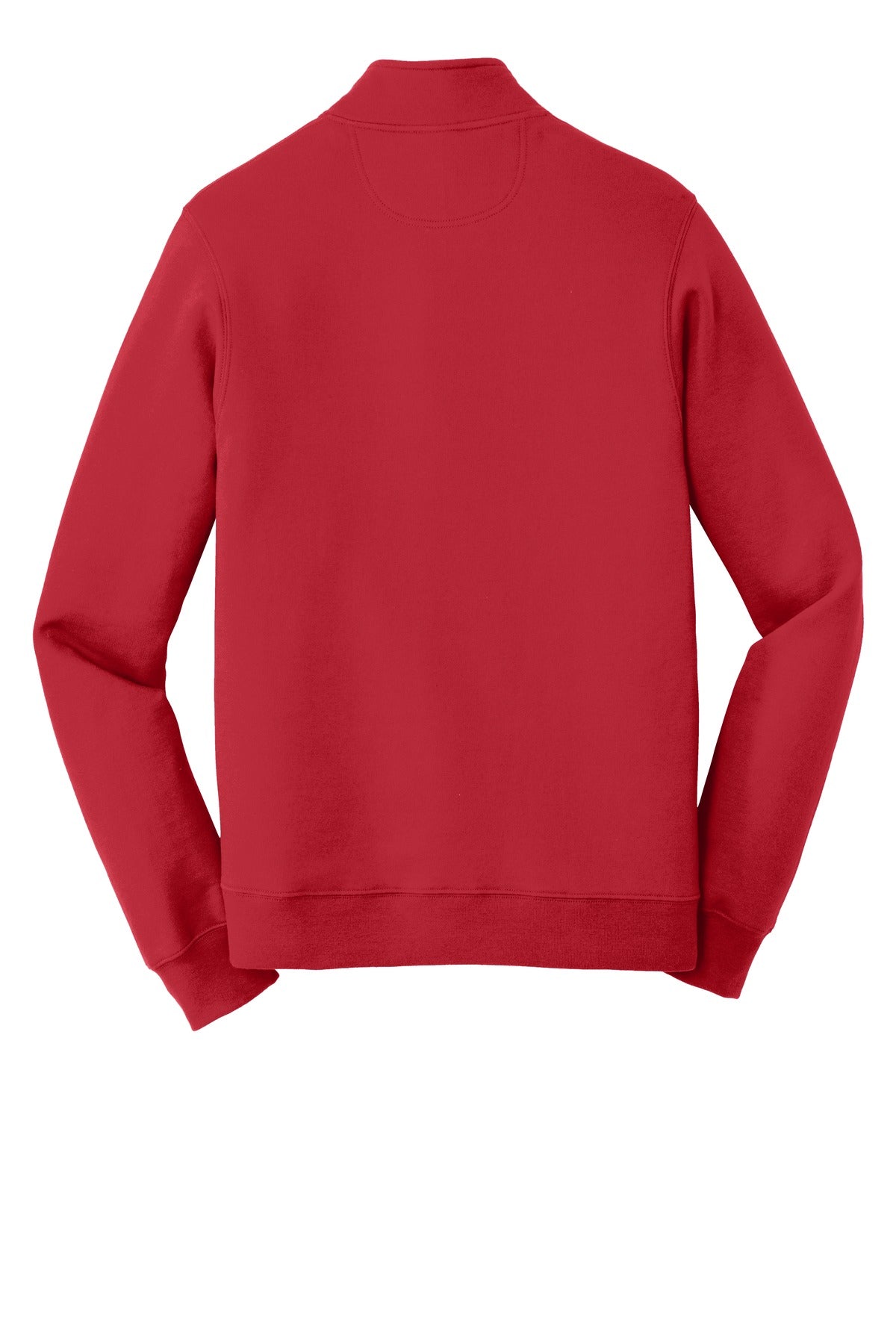 Rear View of Bright Red Port & Company Fan Favorite Fleece 1/4-Zip Pullover Sweatshirt. PC850Q