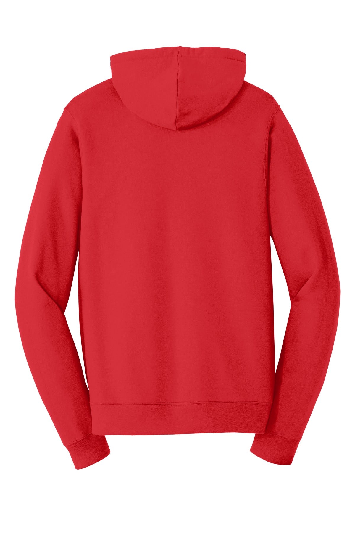 Rear View of Bright Red Port & Company Fan Favorite Fleece Full-Zip Hooded Sweatshirt. PC850ZH