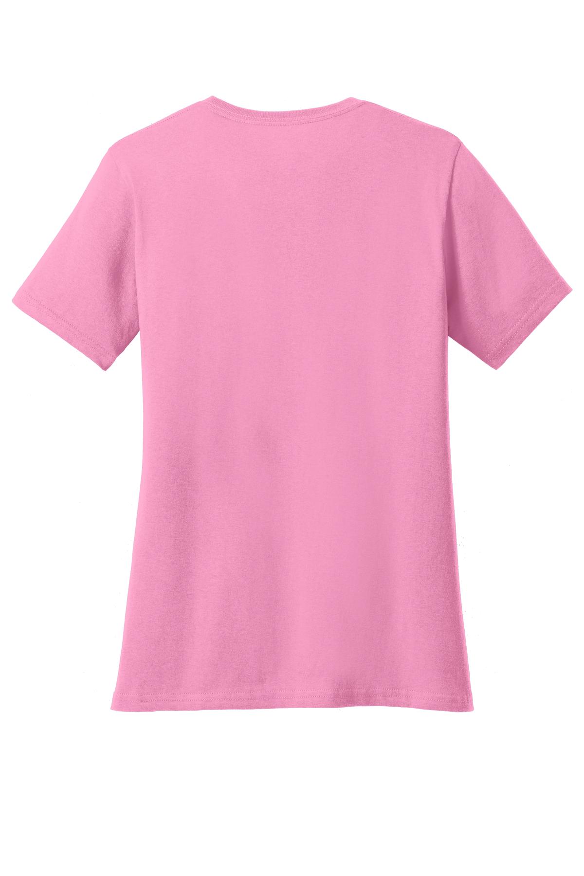 Rear View of Candy Pink Port & Company Women's Core Cotton Tee. LPC54