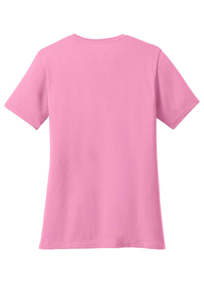 Rear View of Candy Pink Port & Company Women's Core Cotton Tee. LPC54