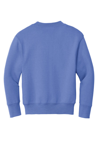 Rear View of Carolina Blue Port & Company Youth Core Fleece Crewneck Sweatshirt. PC90Y