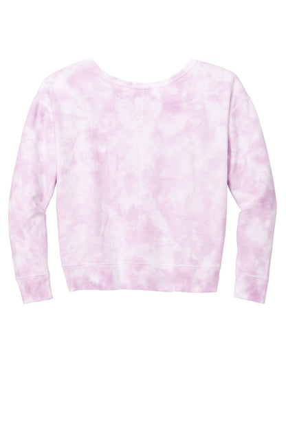 Rear View of CerisePink Port & Company Women's Beach Wash Cloud Tie-Dye V-Neck Sweatshirt LPC140V