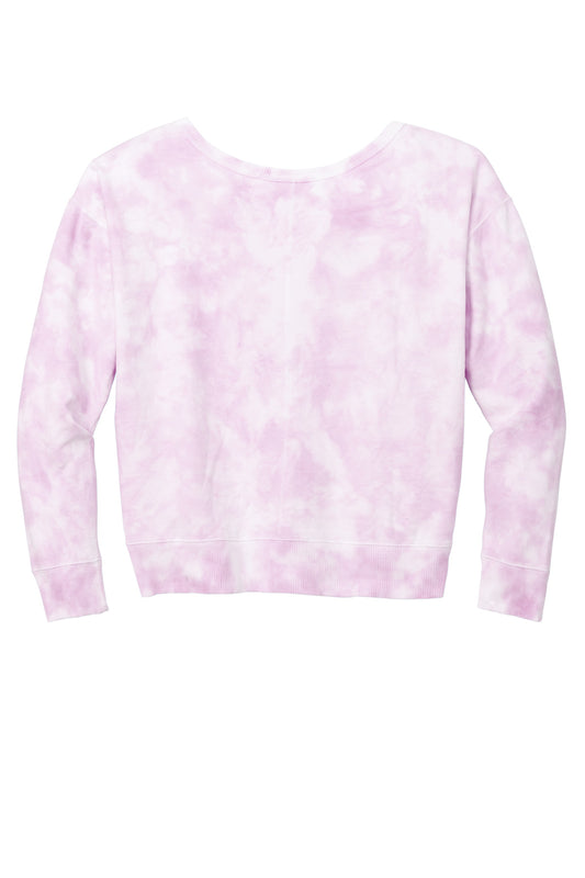Rear View of CerisePink Port & Company Women's Beach Wash Cloud Tie-Dye V-Neck Sweatshirt LPC140V