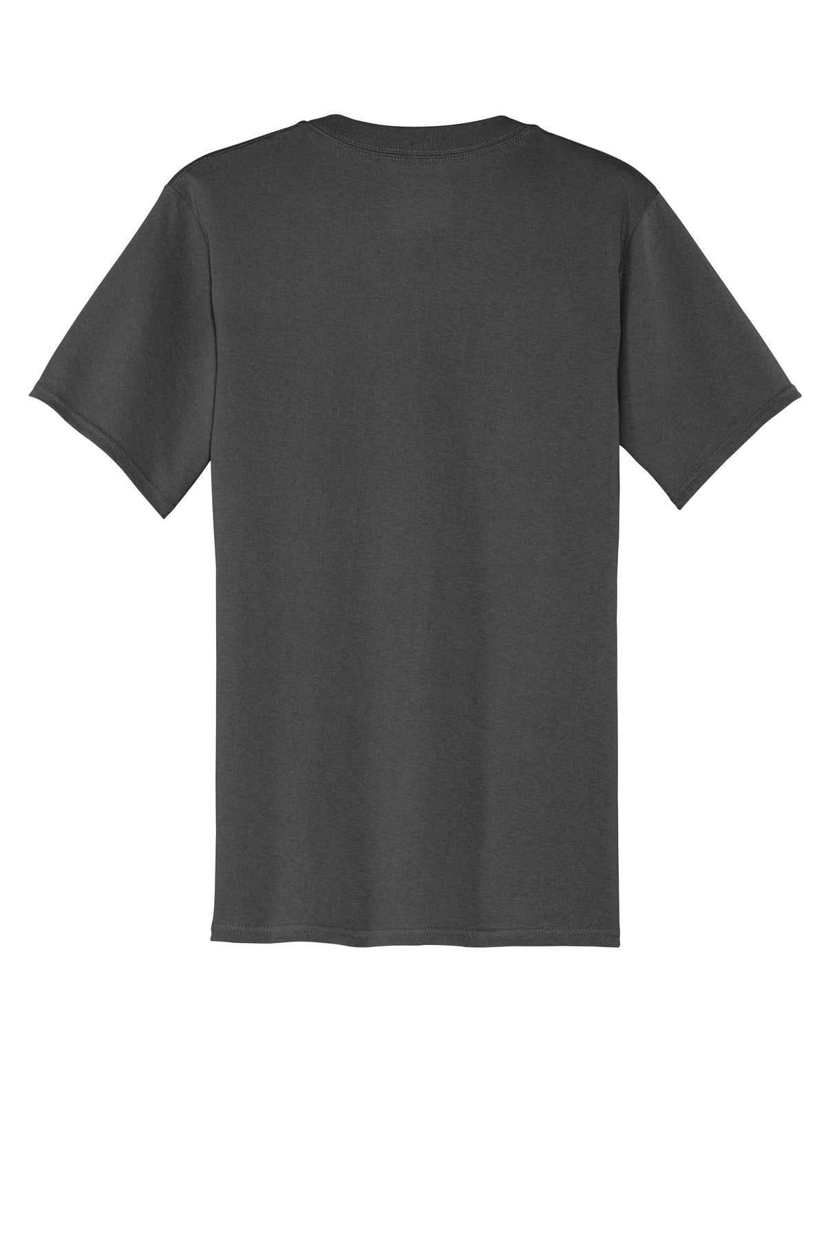 Rear View of Charcoal Port & Company Core Cotton Pocket Tee. PC54P