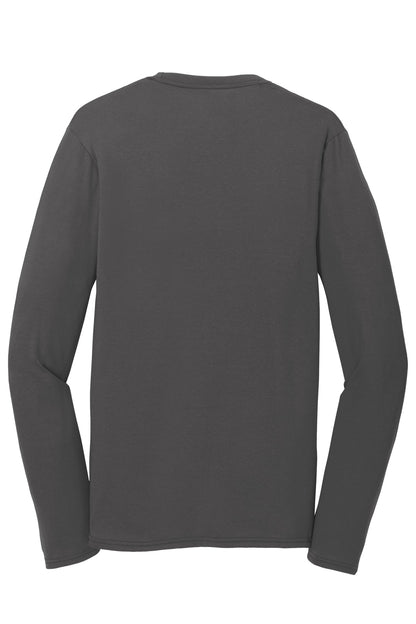 Rear View of Charcoal Port & Company Long Sleeve Performance Blend Tee. PC381LS