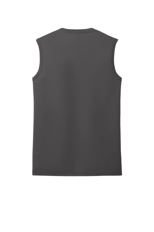 Rear View of Charcoal Port & Company Performance Sleeveless Tee PC380SL