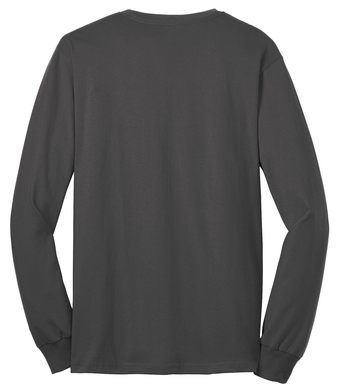 Rear View of Charcoal Port & Company Tall Long Sleeve Core Blend Tee. PC55LST