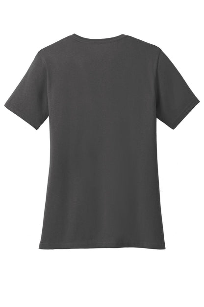 Rear View of Charcoal Port & Company Women's Core Blend Tee. LPC55