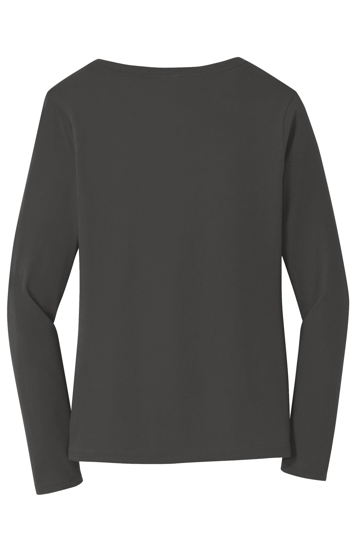 Rear View of Charcoal Port & Company Women's Long Sleeve Fan Favorite V-Neck Tee. LPC450VLS