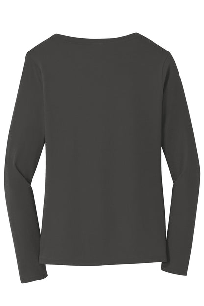 Rear View of Charcoal Port & Company Women's Long Sleeve Fan Favorite V-Neck Tee. LPC450VLS