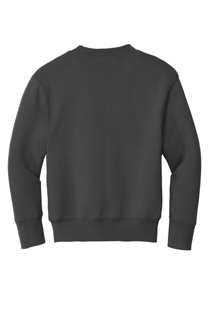 Rear View of Charcoal Port & Company Youth Core Fleece Crewneck Sweatshirt. PC90Y
