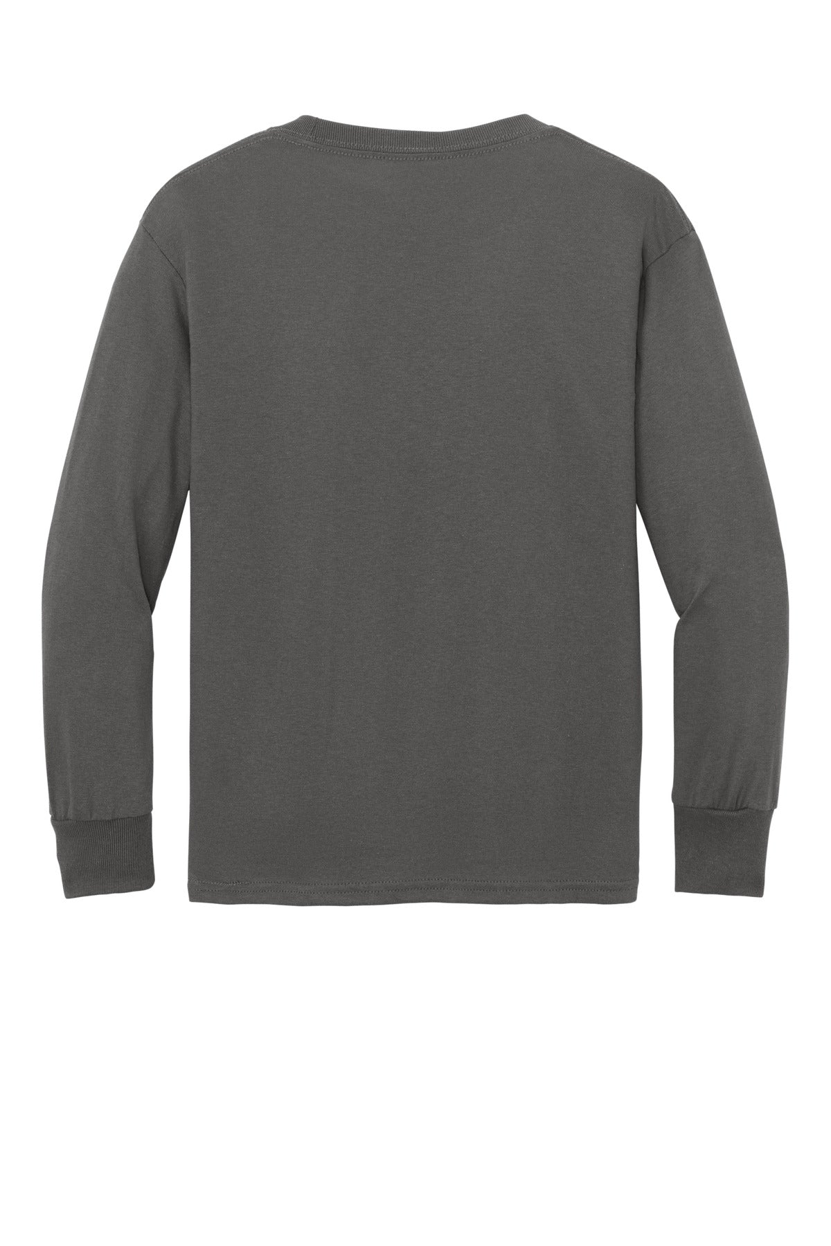 Rear View of Charcoal Port & Company Youth Long Sleeve Core Cotton Tee. PC54YLS