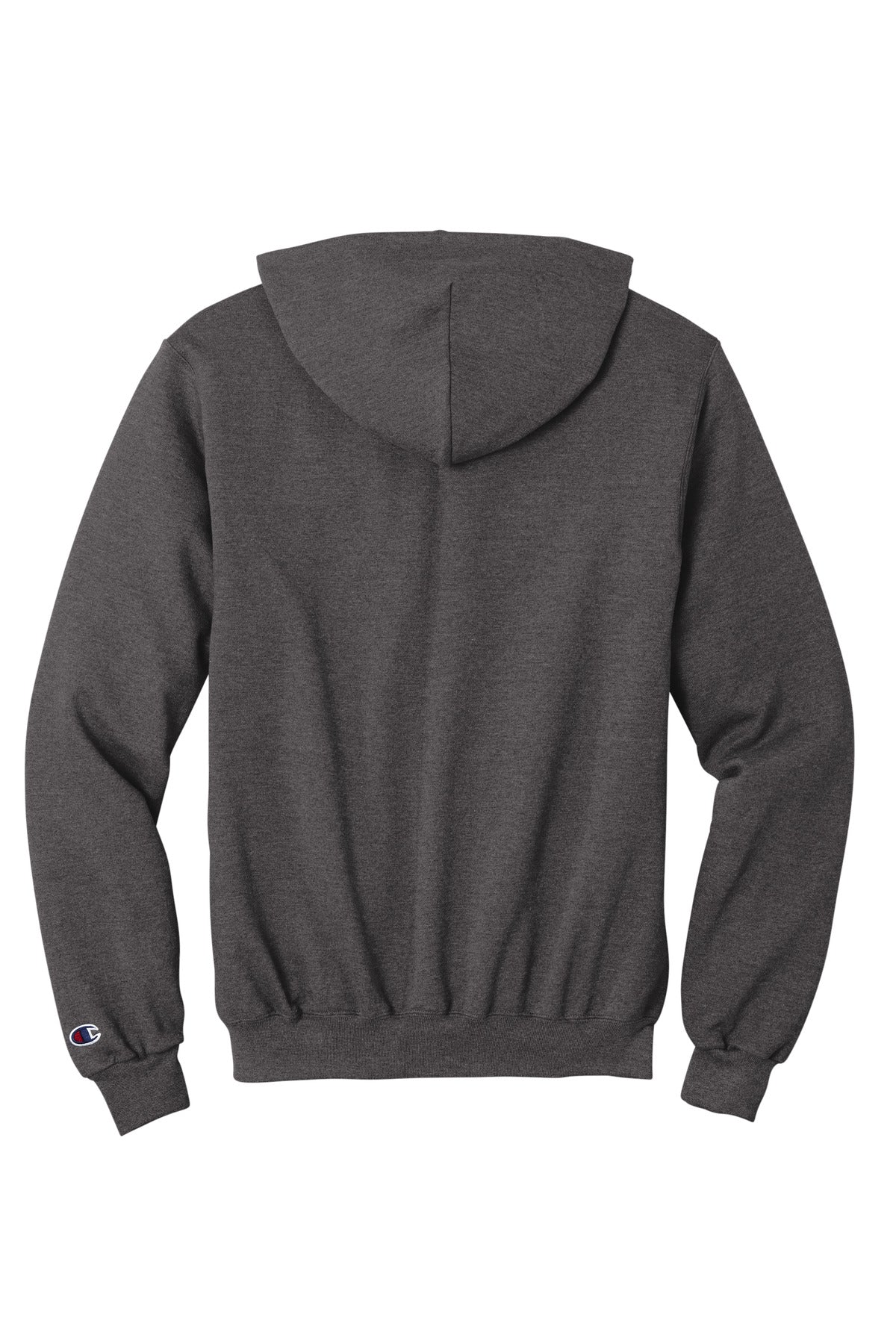 Rear View of CharcoalHt Champion Powerblend Full-Zip Hoodie.S800