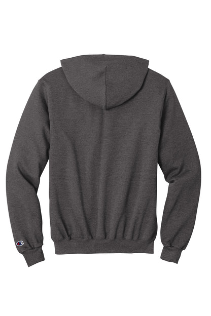 Rear View of CharcoalHt Champion Powerblend Full-Zip Hoodie.S800