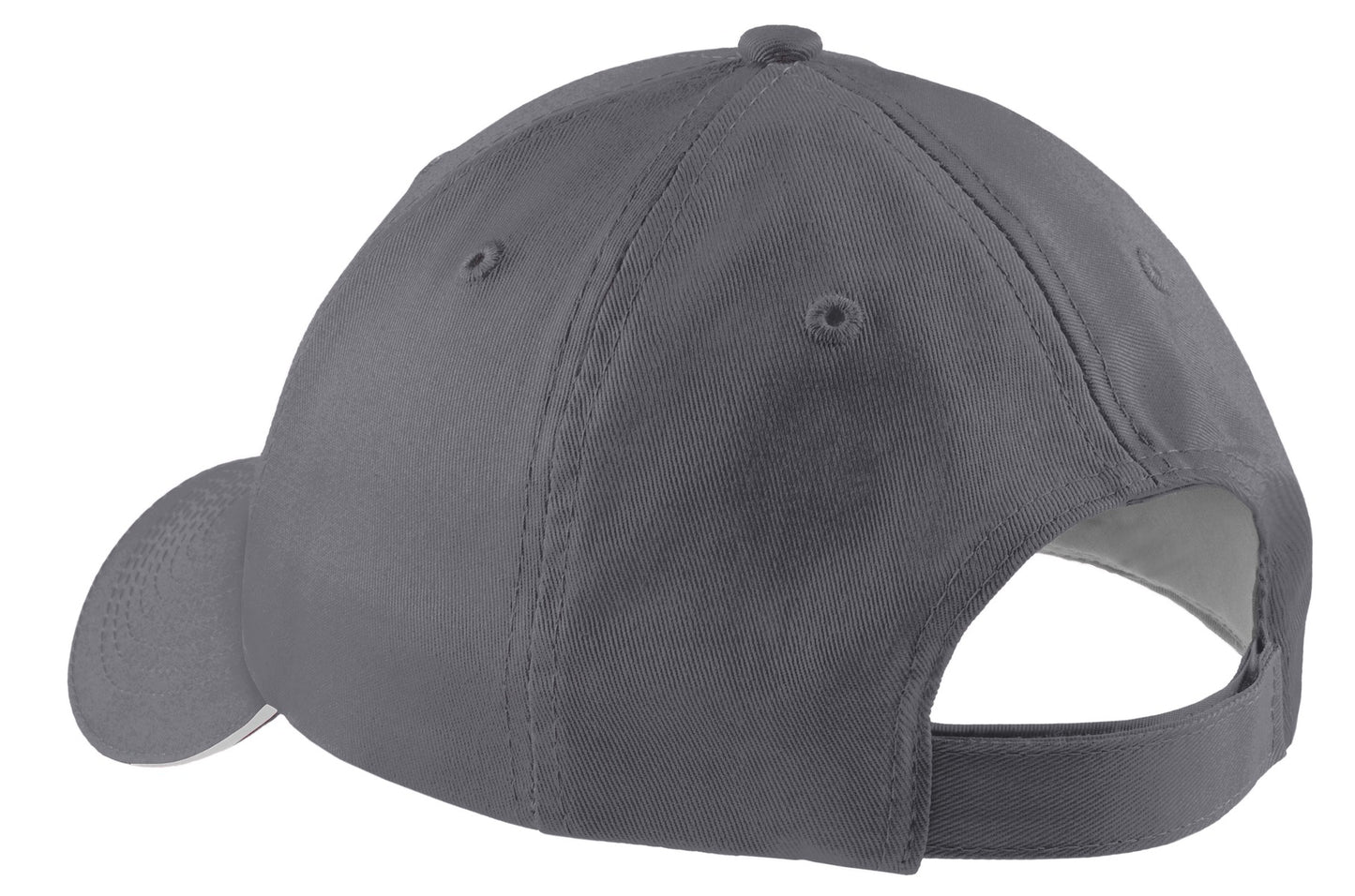 Rear View of Charcoal/White Port & Company Sandwich Bill Cap. CP85