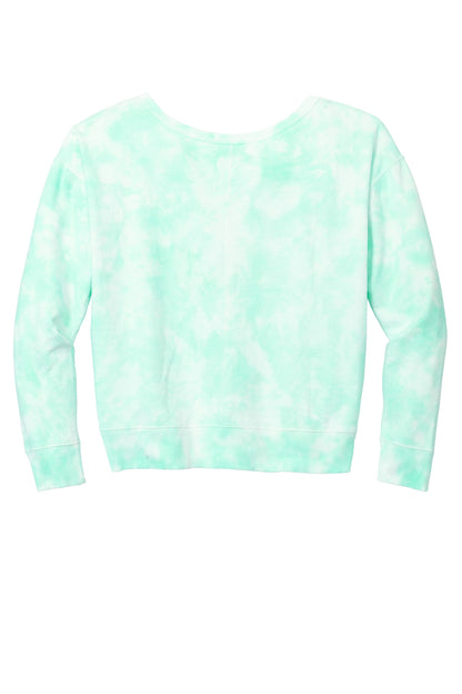 Rear View of CoolMint Port & Company Women's Beach Wash Cloud Tie-Dye V-Neck Sweatshirt LPC140V