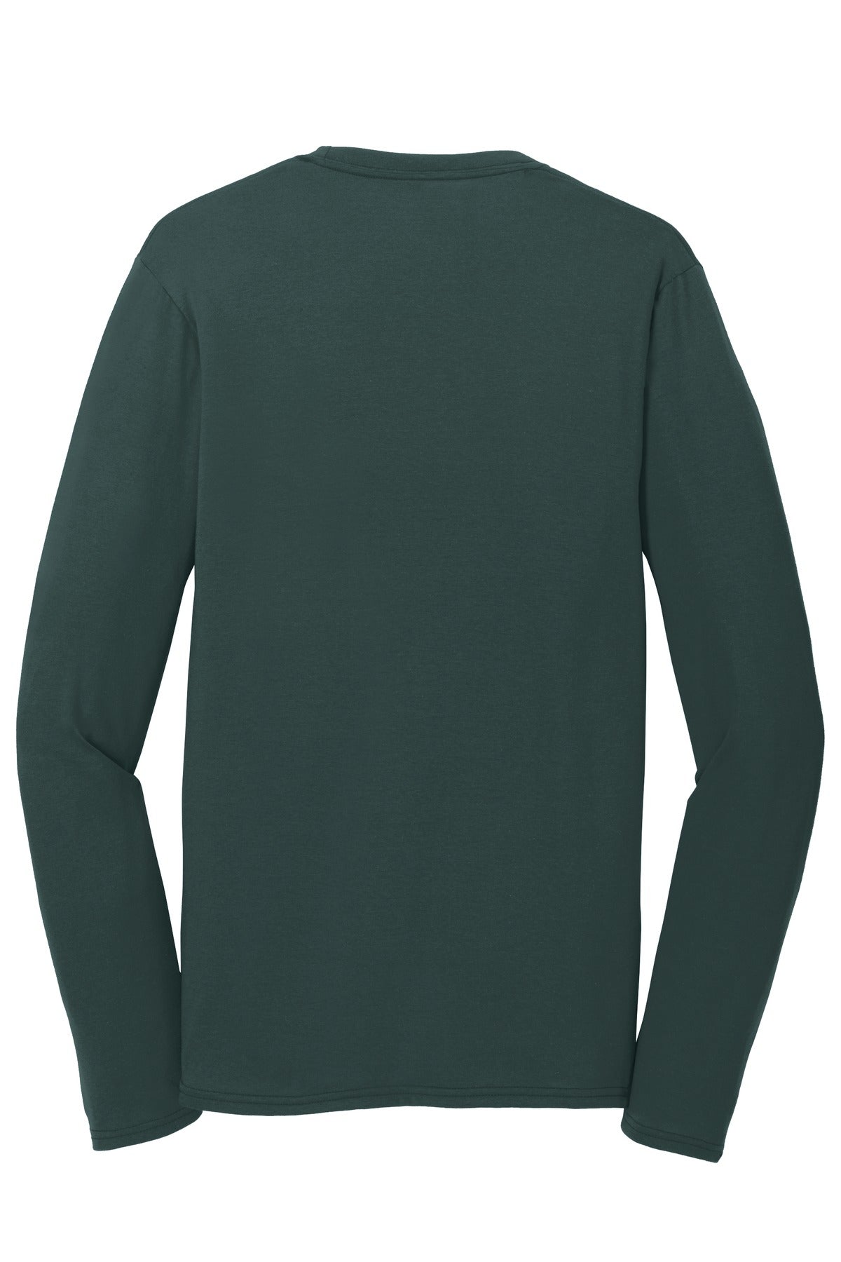 Rear View of Dark Green Port & Company Long Sleeve Performance Blend Tee. PC381LS
