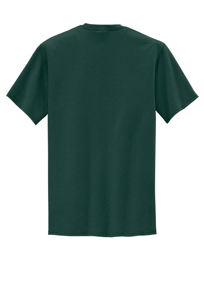 Rear View of Dark Green Port & Company Tall Core Blend Pocket Tee. PC55PT