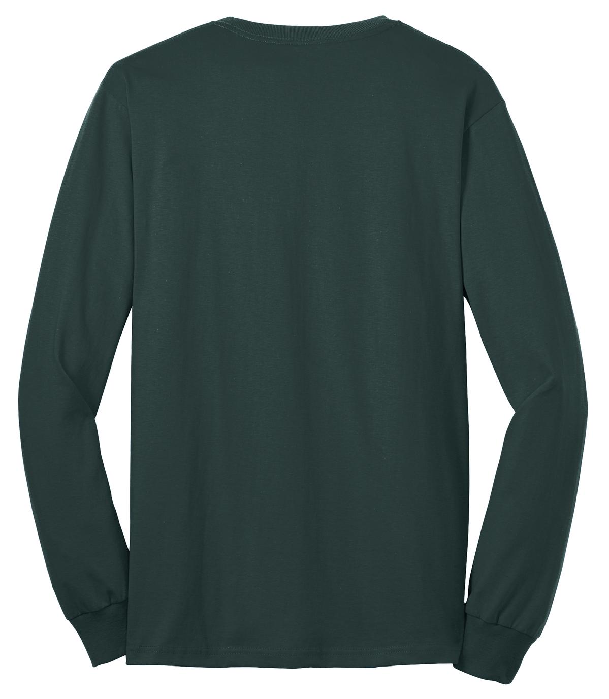 Rear View of Dark Green Port & Company Tall Long Sleeve Core Blend Tee. PC55LST