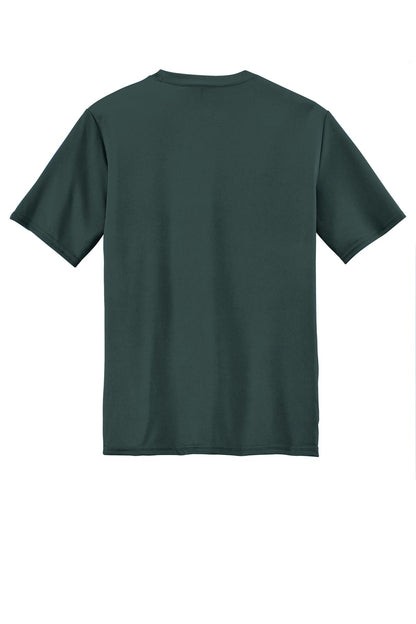 Rear View of Dark Green Port & Company Youth Performance Tee. PC380Y