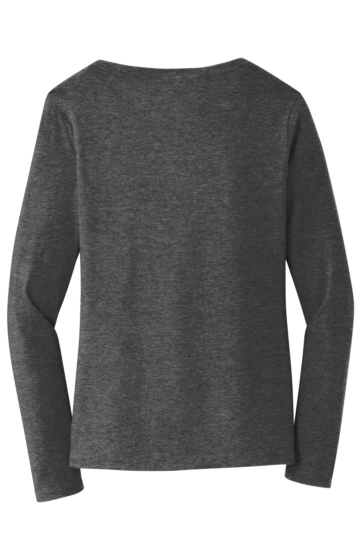Rear View of Dark Hthr Grey Port & Company Women's Long Sleeve Fan Favorite V-Neck Tee. LPC450VLS