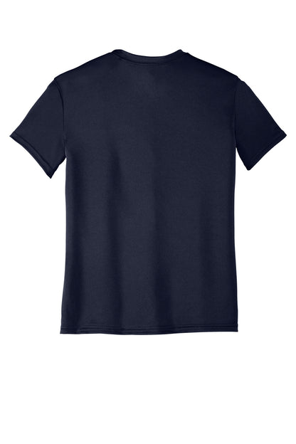 Rear View of Deep Navy Port & Company Youth Performance Tee. PC380Y